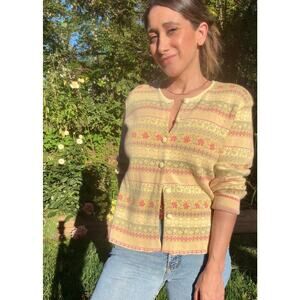 Vintage 90s Fair Isle Knit Cardigan, Talbots Petite (Made in Hong Kong)